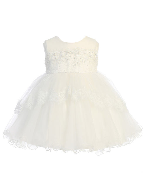 Baby Girls Multi Color Illusion Neckline Lace Peplum Flower Girl Dress 6-24M - SophiasStyle.com